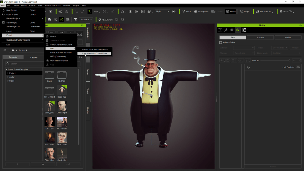 Exporting a clothed character from Character Creator for Blender.