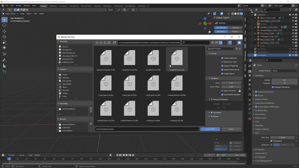 Importing animation downloaded from ActorCore into Blender.