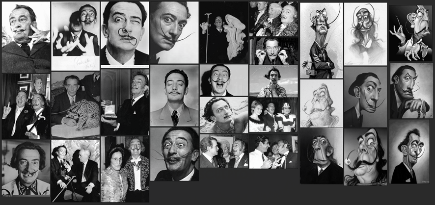 Searching for real Salvador Dalí photos to analyze representative face deformations for crafting my unique stylized version.