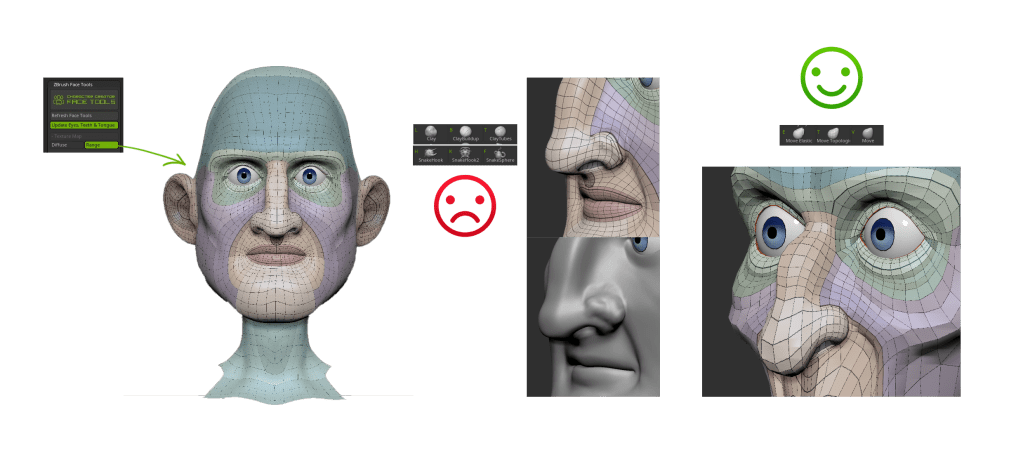 Using CC to observe the mesh topology regions that will be affected by different expressions