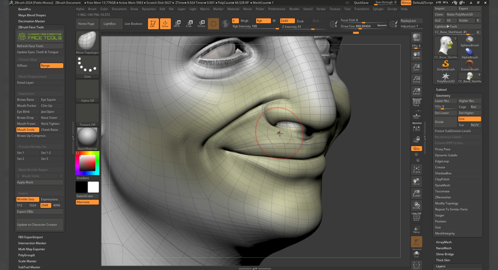 Easy Facial Rig in ZBrush with Face Tools (3/4): Expressions & Wrinkles ...