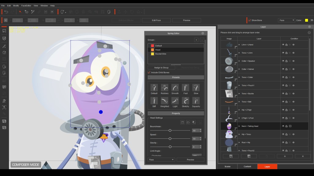 Cartoon Animator Spring Bones give automated motions to character parts and props