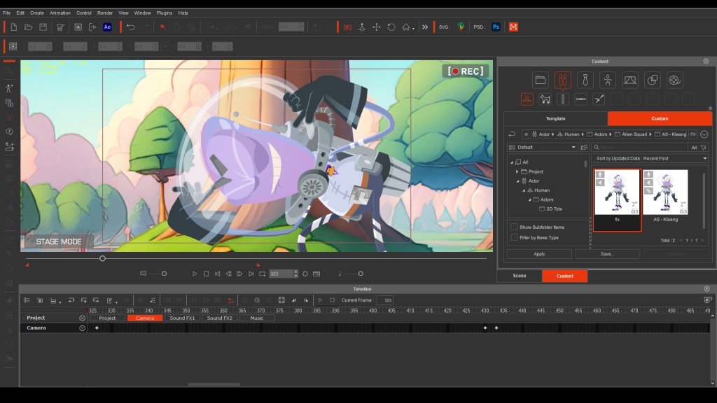 Cartoon Animator provides full camera control, enabling dynamic movements such as panning, zooming, and rotating at any speed