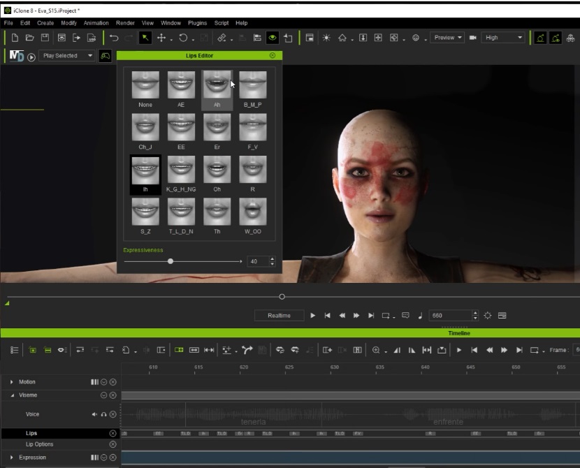 Lips Editor in iClone facial animation