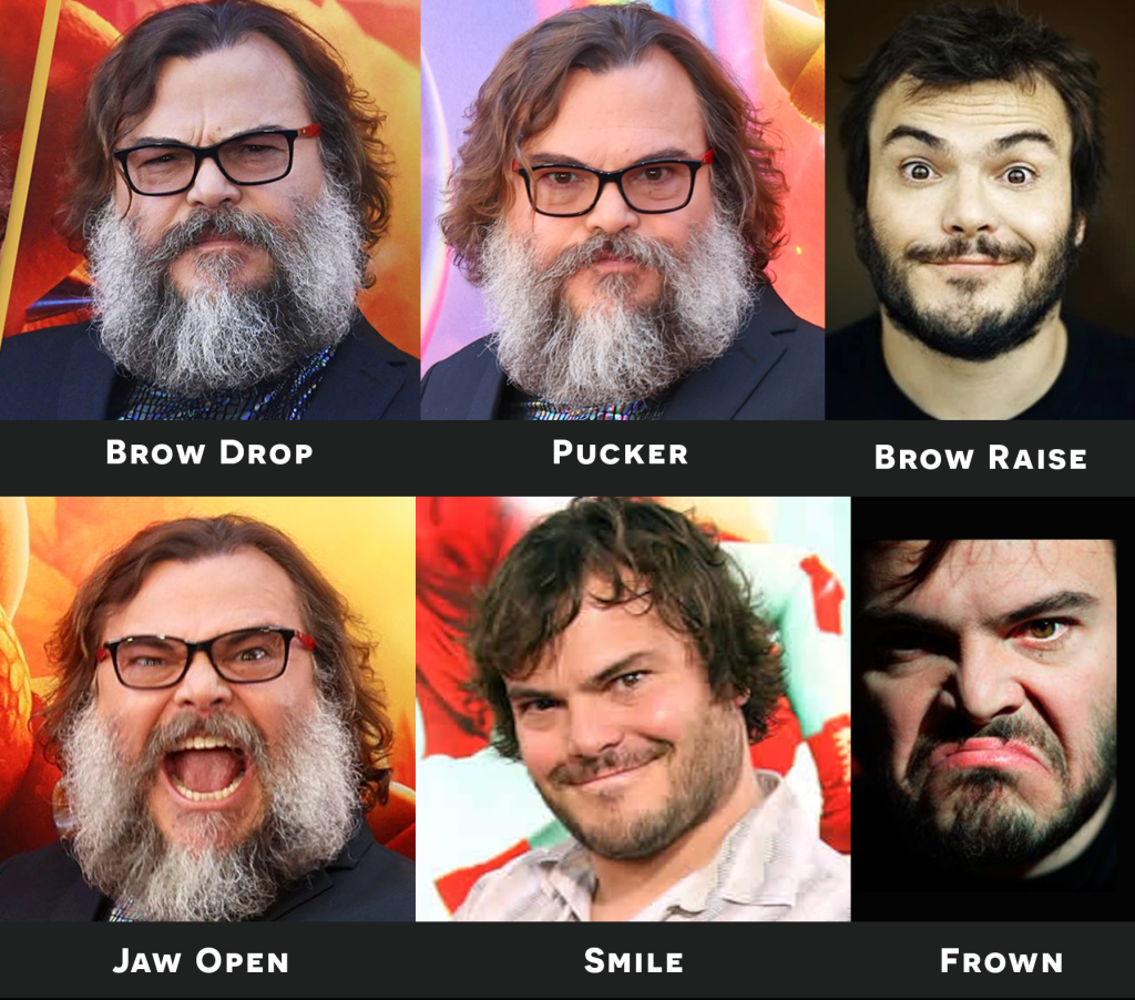 Utilizing reference images of Jack Black to guide the creation of his facial expressions