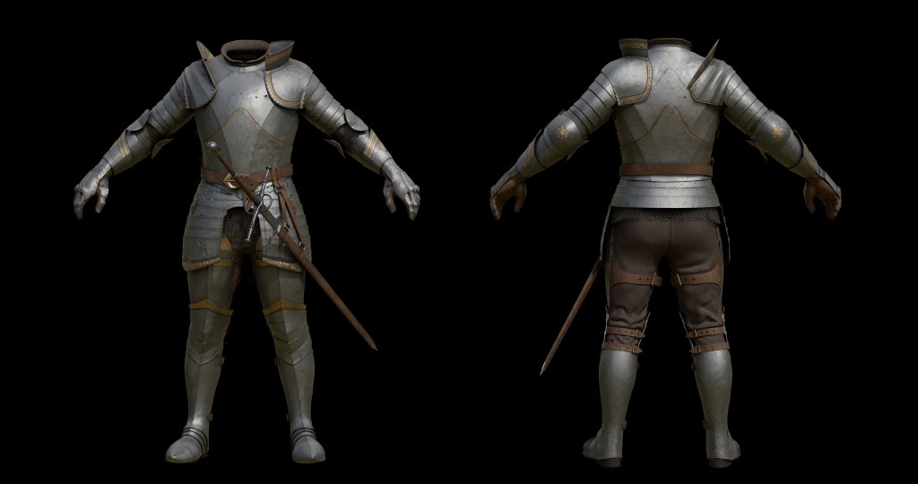 I modelled the armour and the sword directly in Maya using poly modelling