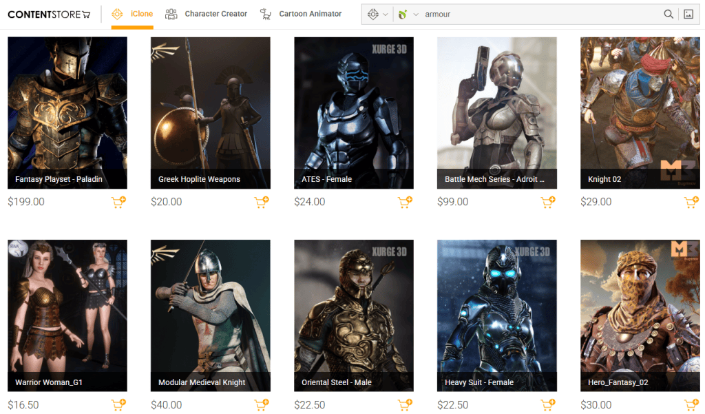 I went back to CC5 and quickly assembled one more character that I dressed in a suit of armour right out of Reallusion’s Content Store.
