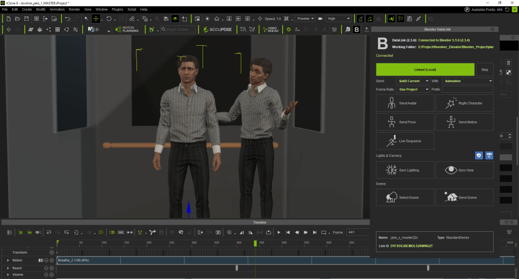 Set up the character and scene in iClone and transfer to Blender with Blender Auto Setup Data link function 