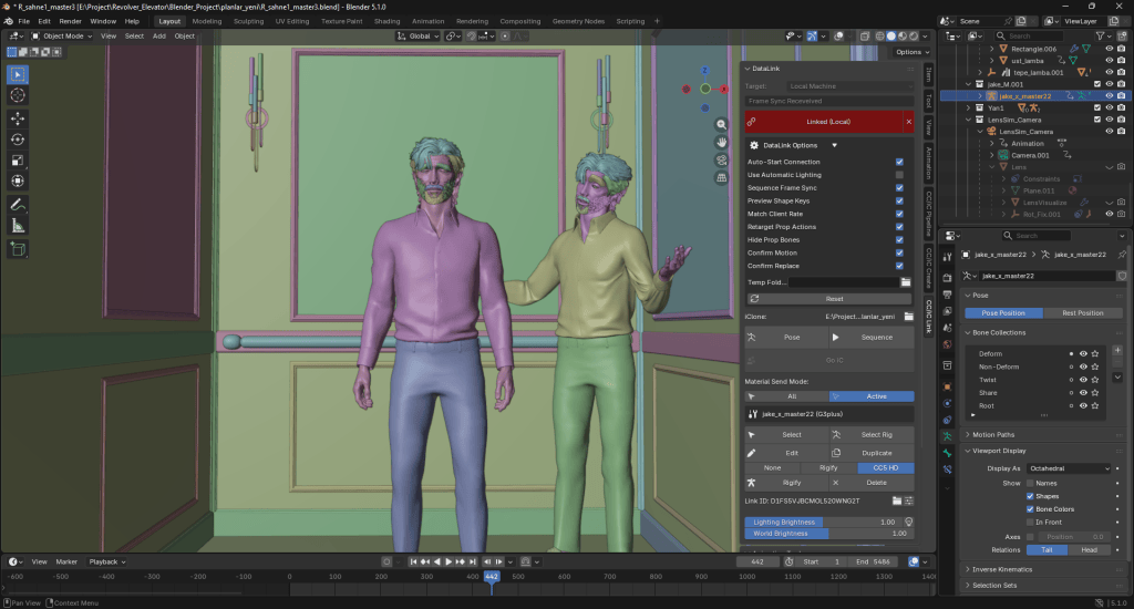 Set up the character and scene in iClone and transfer to Blender with Blender Auto Setup Data link function 