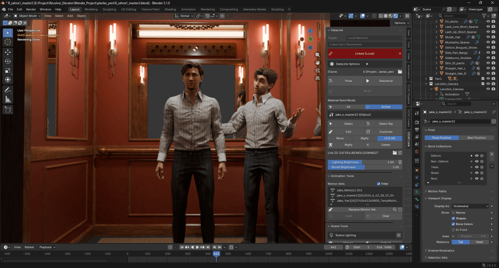 Set up the character and scene in iClone and transfer to Blender with Blender Auto Setup Data link function 