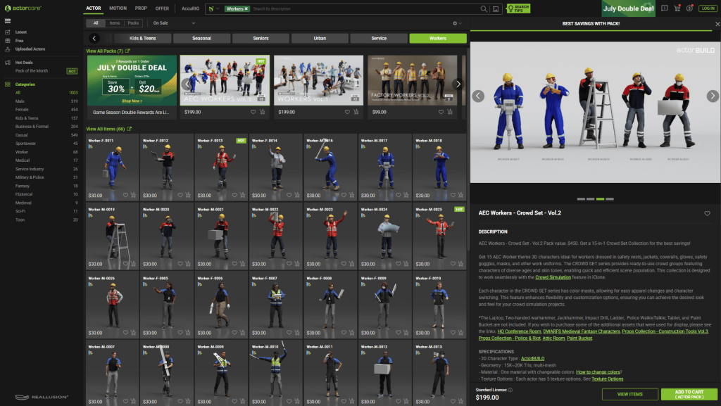 ActorCore offers hundreds of ready-made industry-specific 3D characters.