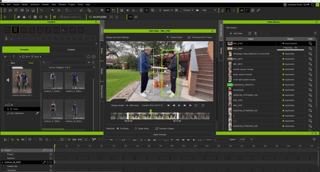 Video Mocap can accurately generate 3D motion data from any source video.