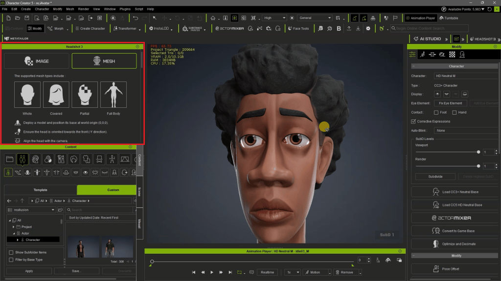 Creating Liam character with Headshot 3 in Character Creator 5