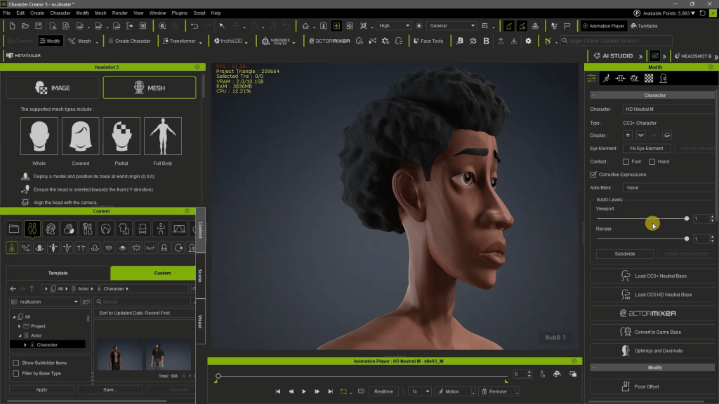 Creating Liam character with Headshot 3 in Character Creator 5