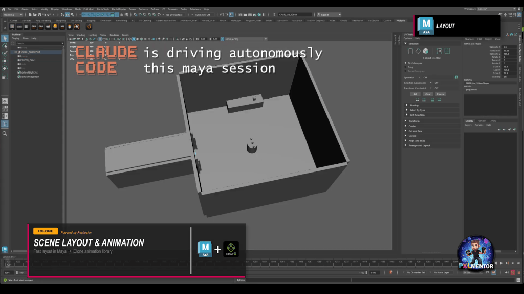 For scene layout and camera work, initial plans can be developed in Maya using the Maya MCP (Maya Camera Planning) to define basic 3D scenes and camera movements.