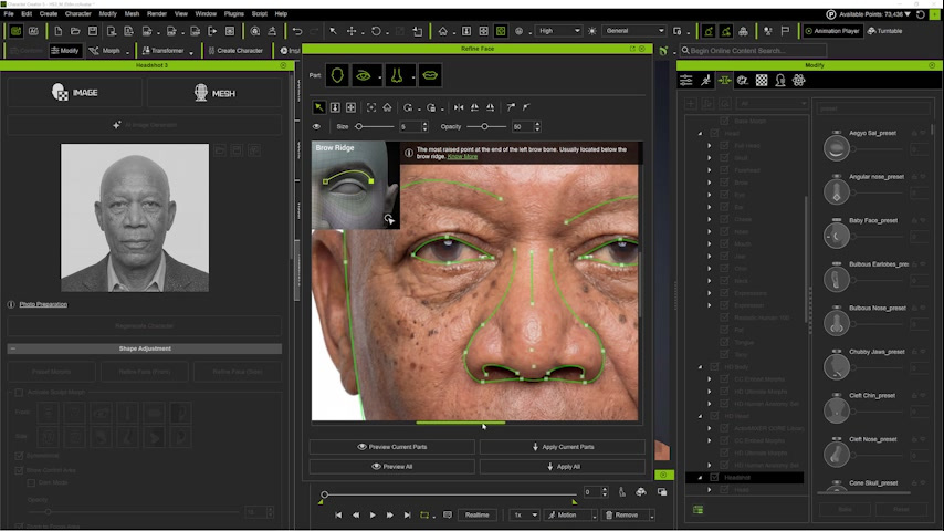 Frontal Vector alignment. The eye curve is placed just below the eyebrow, and a double eyelid is added because it is a distinctive structural feature