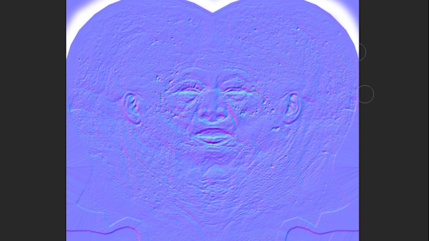 Normal-map comparison. The Headshot result emphasizes the face, while PhiBix's Photoshop-derived normal map extends skin detail over the visible scalp and neck.  