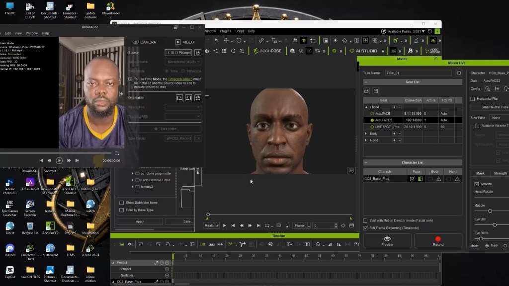 Benny Dee using AccuFACE2 live webcam facial mocap to animate a 3D digital human character for iClone 8 RTX Render