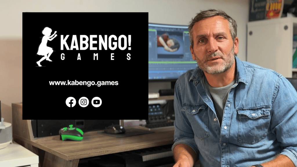 Kabengo! Games' Paul Puaux, with CC5/iClone 8 UI on monitor displaying Adur: Desagertzea stylized character for Unreal.
